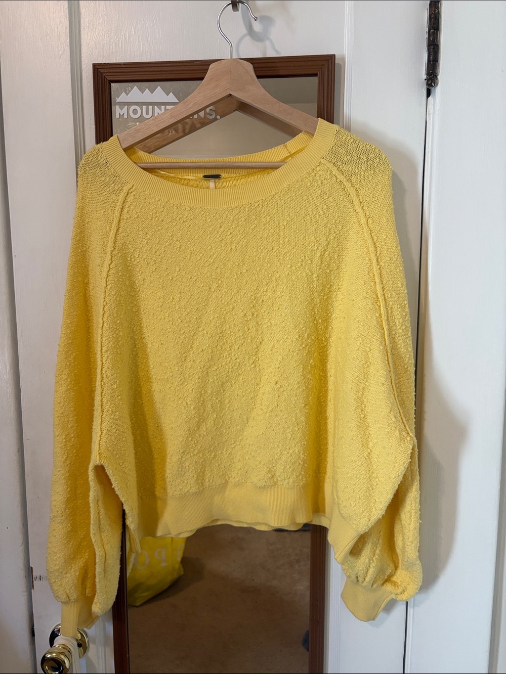Free People Bright Yellow Textured Crewneck Sweater